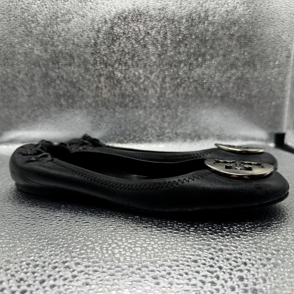 Size 6.5 Tory Burch Minnie Ballet Flats Womens Black Good Logo Medallion Leather